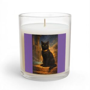 Black Cat Altar Candle — 11oz Glass Scented Candle with Mystical Egyptian Cat Artwork
