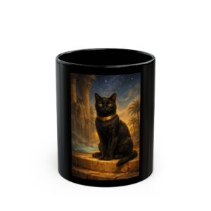 Black Egyptian Cat Mug — Mystic Pharaoh Cat Ceramic Coffee Cup (11oz/15oz)