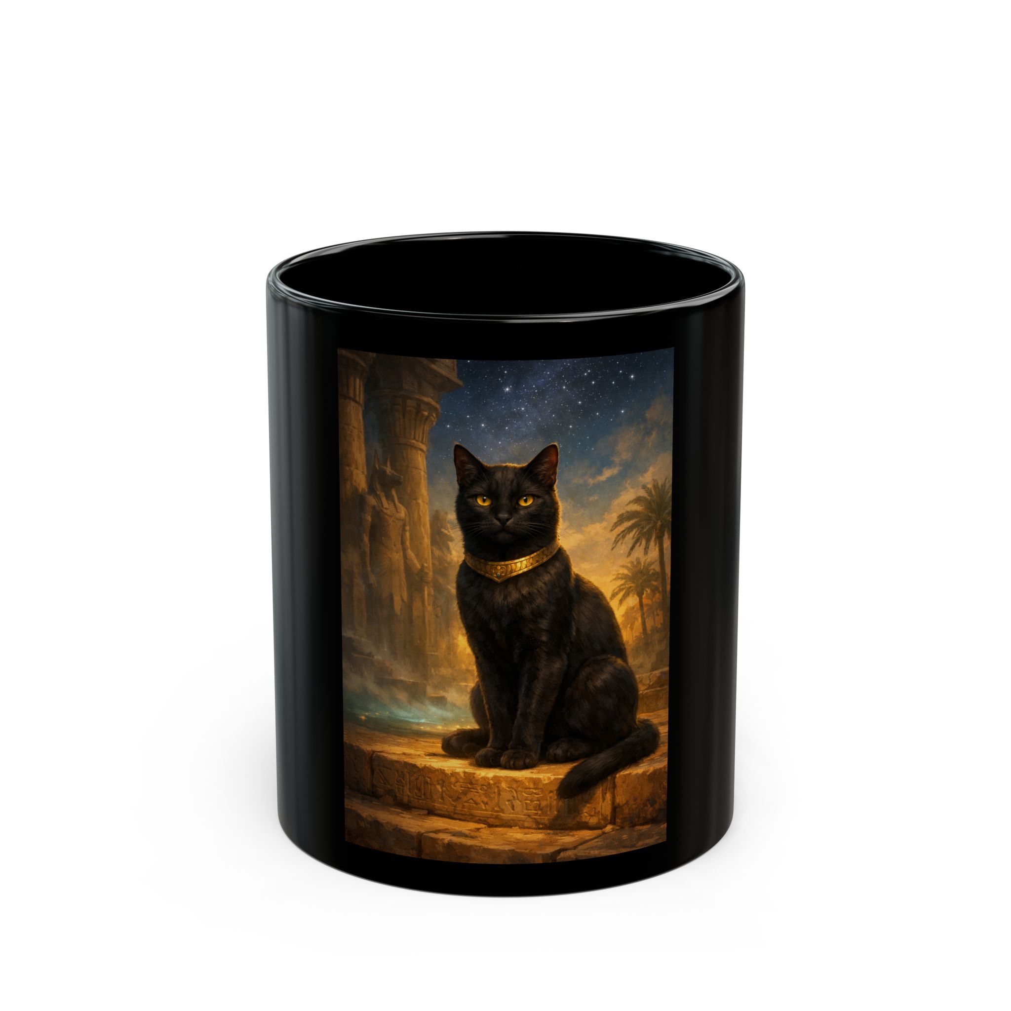 Black Egyptian Cat Mug — Mystic Pharaoh Cat Ceramic Coffee Cup (11oz/15oz)