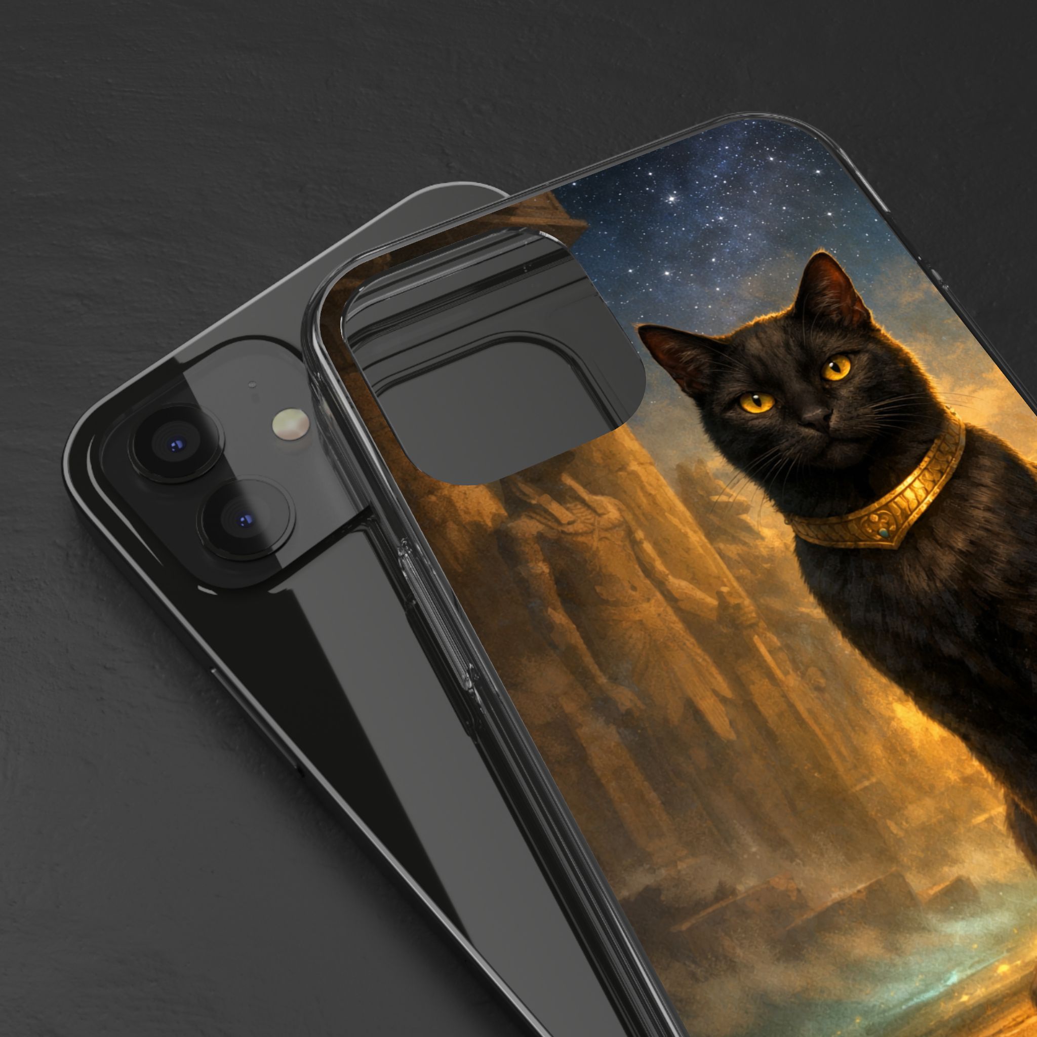 Egyptian Black Cat Clear Case | Phone Case, Mystic Night Artwork - Image 2