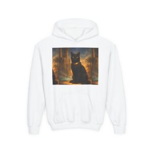 Youth Black Cat Hoodie — Mystical Egyptian Cat Graphic Sweatshirt