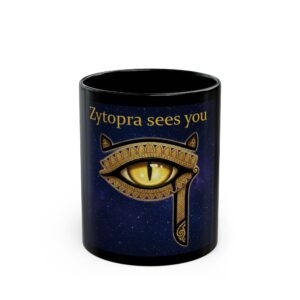 Zytopra Sees You Black Ceramic Mug — Mystical Eye Design (11oz & 15oz)